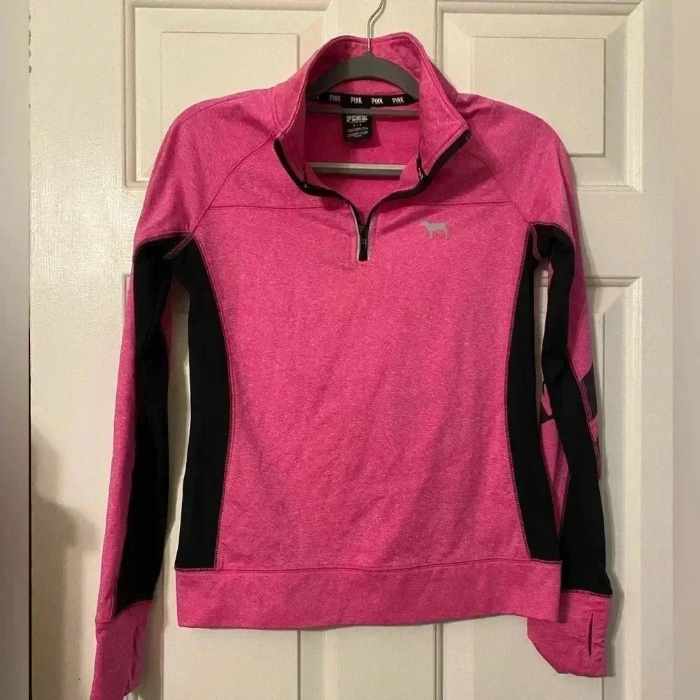 Victoria's Secret Pink Ultimate 1/4 Zip Pullover Jacket Pink Black Small